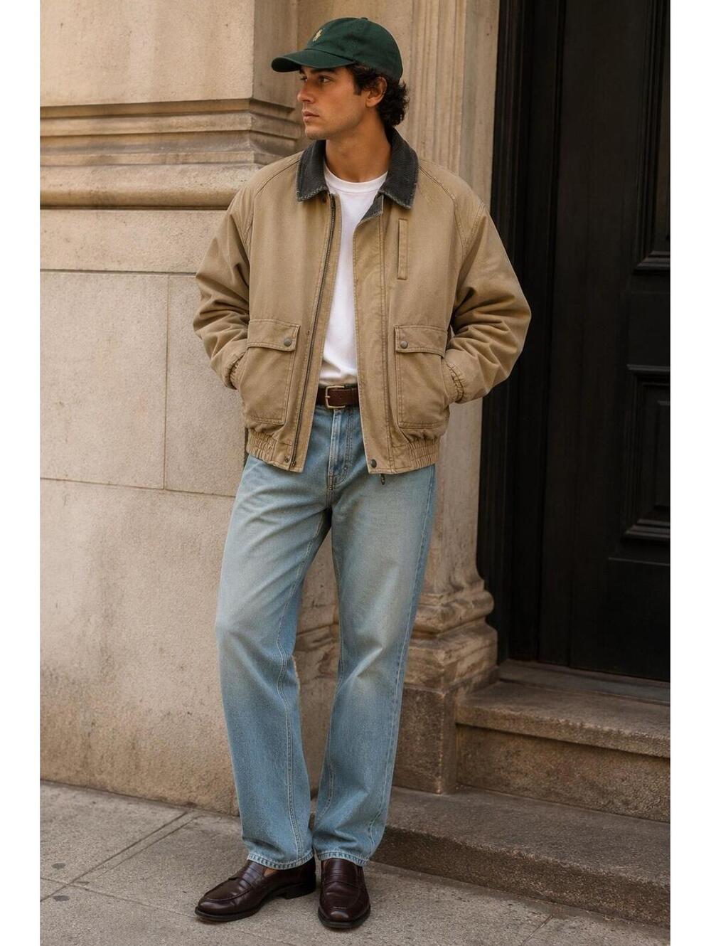 Vintage Men's Tan Performance Jacket with Dark Collar